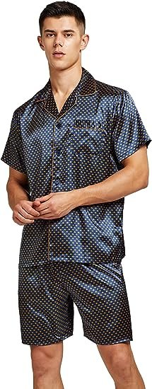 Men's Short Sleeve Satin Pajama Set with Shorts