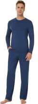 Men's Pajamas Set Soft Crew Neck Long Sleeve Pjs Long Sleep Pants with Pockets